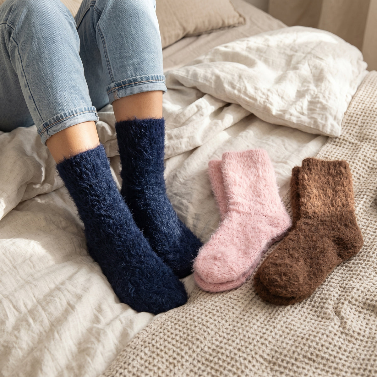 Chaussettes chaudes femme laine unies